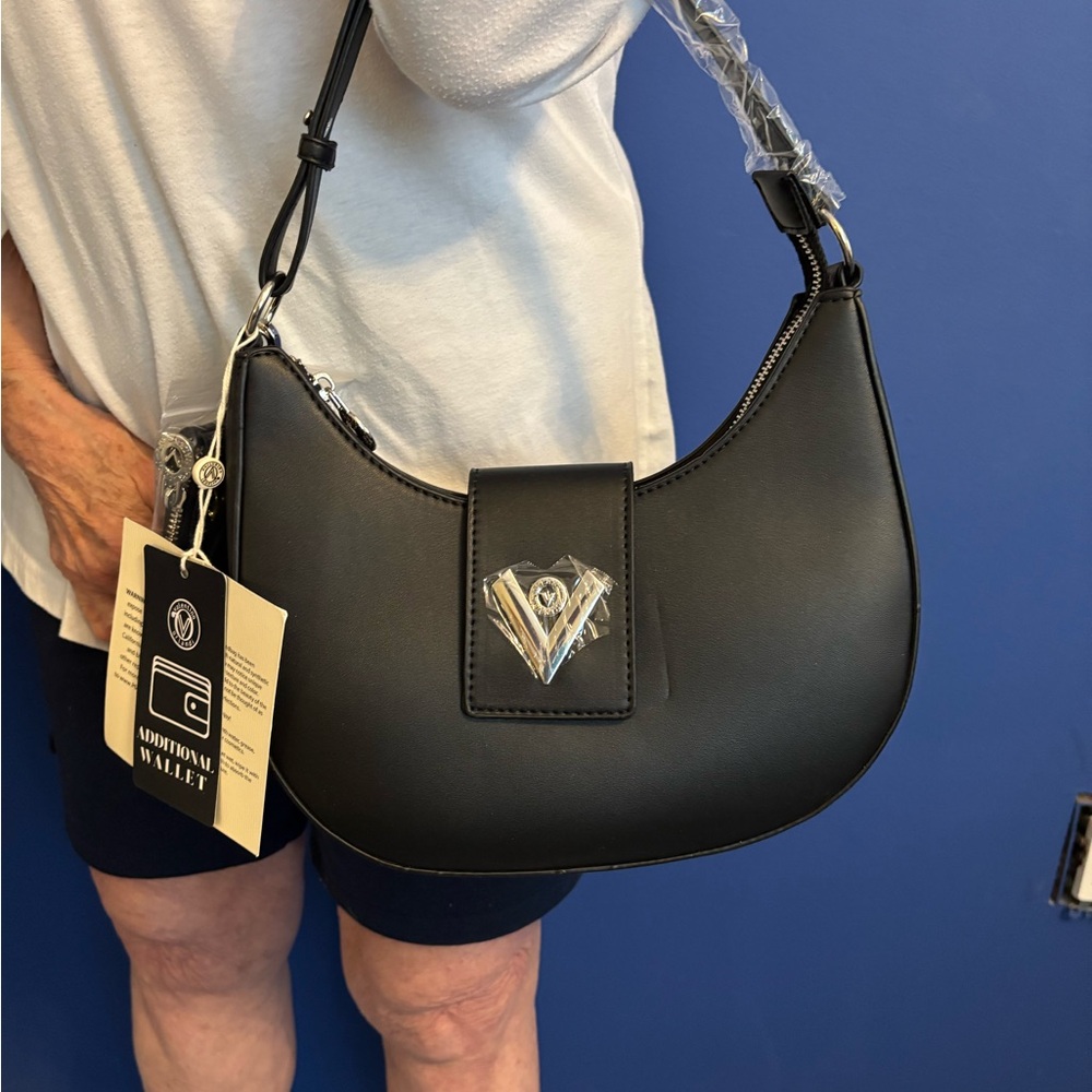 Valentino Orlandi Black Shoulder Bag with Silver Accents